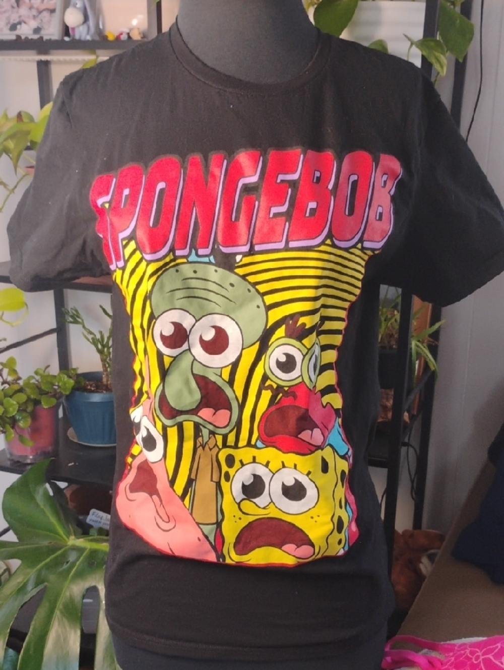 Nickelodeon SpongeBob Black Tee with Multicolor Character Art
